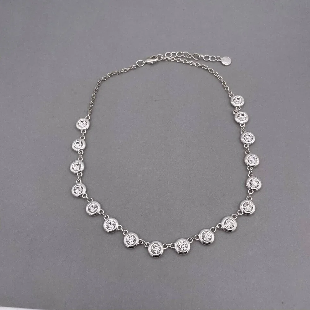 Charter Club Faceted Round Crystal Link Collar Necklace Silver Tone 14 to 20 in - Picture 2 of 7